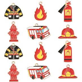 SUNNYCLUE 1 صندوق 24 قطعة 6 أنماط رجال الإطفاء سحر شاحنة إطفاء سحر السائبة سبائك الذهب المعدنية المينا رجل الإطفاء تحت عنوان محركات النار لهب المعلقات لصنع المجوهرات قلادة سوار أقراط الحرف اليدوية DIY in Kuwait