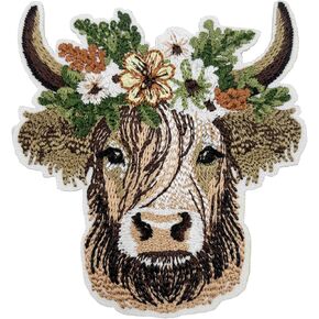 Highland Cow with Flower Crown Embroidered Iron on Patches in Saudi Arabia