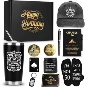 70th Birthday Gifts for Men - Unique Comprehensive Black & Gold Gift Box for Husband, Dad, Grandpa, Friends, Him in Saudi Arabia