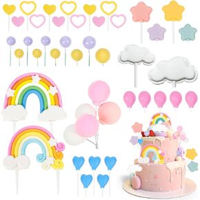41Pcs Pastel Rainbow Cake Toppers,Colorful Birthday Cake Topper and Wedding Party Cake Rainbow Decorations in Kuwait
