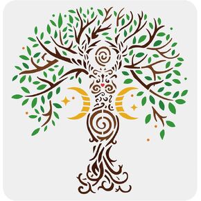 FINGERINSPIRE Tree of Life Stencils 11.8x11.8 inch Plastic Moon Star Paint Stencil Reusable Spiral Goddess Tree Drawing Stencils DIY Art Craft Stencil for Wood Signs, Tiles, Wall Decoration in Saudi Arabia