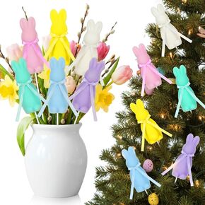 6 Pcs Easter Bunny Picks Pastel Flocked Bunny Picks Easter Rabbit Ornament with Bow 11" Tall for Spring Vase Table Floral Arrangement Centerpiece Wreath Tree Ornament in Kuwait