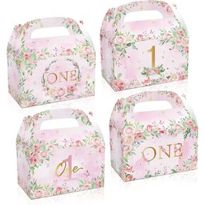 12Pcs Elegant Tea Party Themed 1st Birthday Gift Boxes,Pink Flower One Year Birthday Party Gift Handheld Paper Box, Perfect for Party Favors and Celebrations in Kuwait
