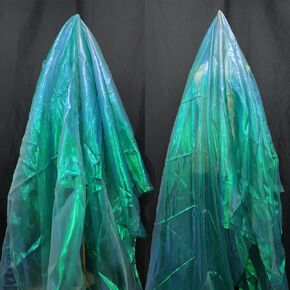 5.5 Yard Long 59" Wide Organza Lace Fabric - Magic Rainbow Laser Gradient, Iridescent Holographic for Wedding Dress, Curtain, DIY, Home Decor, Party (Inky Green) in Saudi Arabia