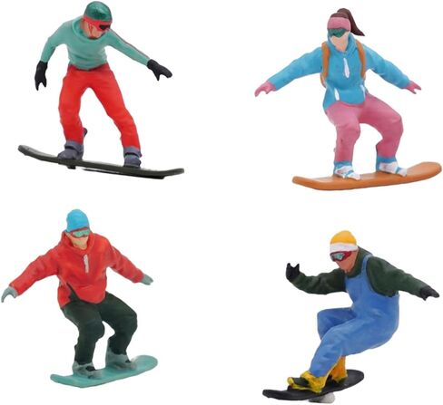 4Pcs 1/64 Scale Snowboarding Figure Miniature Skier Model Photo Prop Skiing Figurine for Railway Sets Doll House Decoration in Saudi Arabia