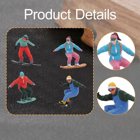 4Pcs 1/64 Scale Snowboarding Figure Miniature Skier Model Photo Prop Skiing Figurine for Railway Sets Doll House Decoration in Saudi Arabia