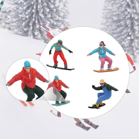 4Pcs 1/64 Scale Snowboarding Figure Miniature Skier Model Photo Prop Skiing Figurine for Railway Sets Doll House Decoration in Saudi Arabia