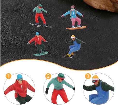 4Pcs 1/64 Scale Snowboarding Figure Miniature Skier Model Photo Prop Skiing Figurine for Railway Sets Doll House Decoration in Saudi Arabia