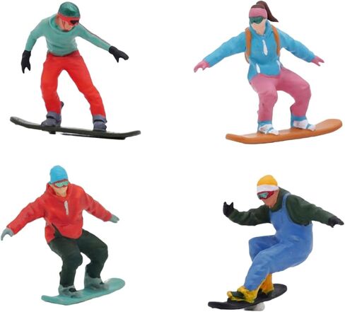4Pcs 1/64 Scale Snowboarding Figure Miniature Skier Model Photo Prop Skiing Figurine for Railway Sets Doll House Decoration in Saudi Arabia