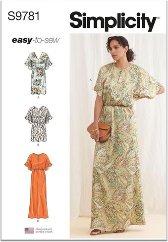 مجموعة أنماط الخياطة لفساتين بفتحة رقبة مقسمة من Simplicity Misses، رمز التصميم S9781، المقاسات 18-20-22-24-26، متعدد الألوان in Saudi Arabia
