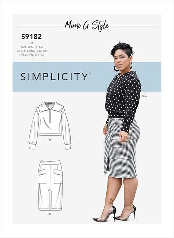 Simplicity U5 (16-18-20-22-24) SS9182U5 Misses' Half Zip v-Neck Knit top in Two Lengths & Slim Skirt with Pocket & Front Slit Details by Mimi g in Saudi Arabia