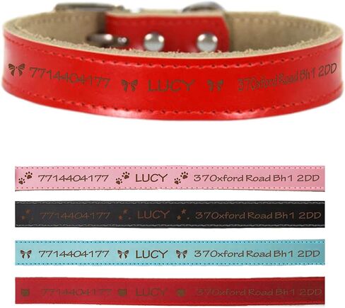 طوق الكلب، طوق جلدي مخصص للكلاب، طوق مخصص للحيوانات الأليفة، أطواق للكلاب الصغيرة والمتوسطة والكبيرة للحيوانات الأليفة مع علامة الحيوانات الأليفة المحفور عليها اسم القطط والجرو والكلاب، 4 أحجام و4 ألوان (وردي S) in Kuwait