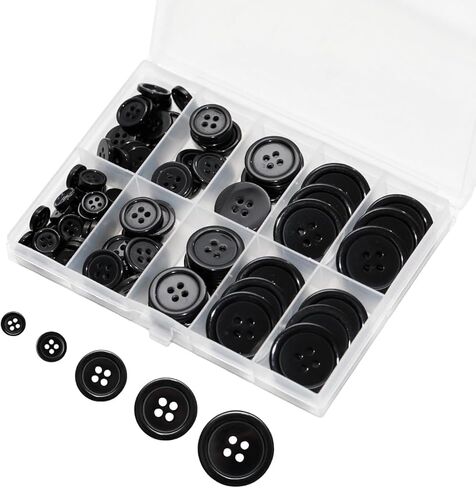 100 pcs Black Buttons for Crafts,5 Sizes Mixed Round Sewing Buttons for Clothes,Suitable for for DIY Crafts,Coats,Shirts,Pants,Shorts in Saudi Arabia