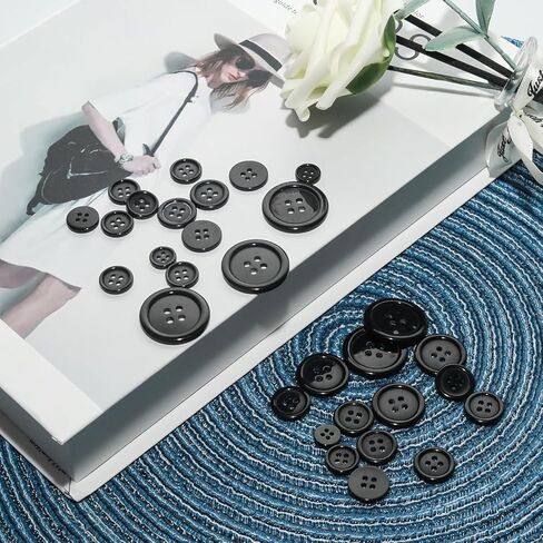 100 pcs Black Buttons for Crafts,5 Sizes Mixed Round Sewing Buttons for Clothes,Suitable for for DIY Crafts,Coats,Shirts,Pants,Shorts in Saudi Arabia