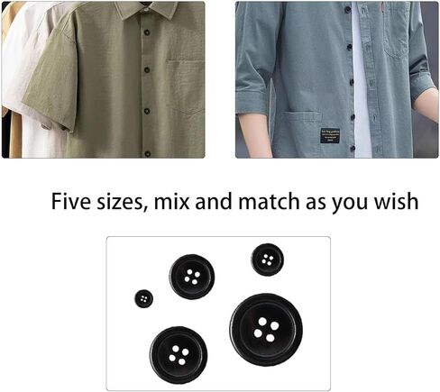 100 pcs Black Buttons for Crafts,5 Sizes Mixed Round Sewing Buttons for Clothes,Suitable for for DIY Crafts,Coats,Shirts,Pants,Shorts in Saudi Arabia