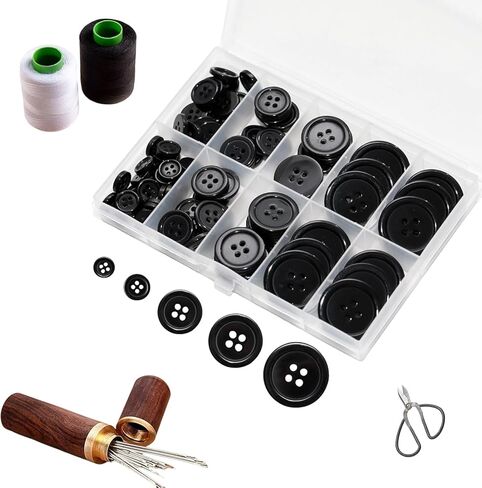 100 pcs Black Buttons for Crafts,5 Sizes Mixed Round Sewing Buttons for Clothes,Suitable for for DIY Crafts,Coats,Shirts,Pants,Shorts in Saudi Arabia