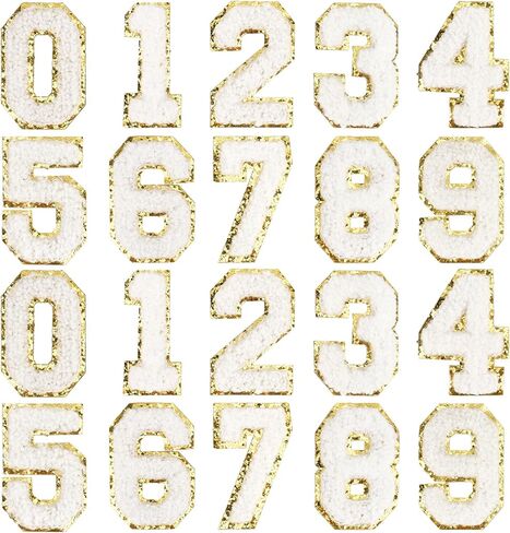 Number Patches Self Adhesive Chenille Stick on Numbers - Fabric Stickers Numbers Embroidery Patches with Glitter Sequins Sew 0-9 Applique for Team Uniform Sports T-Shirt (20 Pcs) in Saudi Arabia