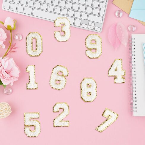 Number Patches Self Adhesive Chenille Stick on Numbers - Fabric Stickers Numbers Embroidery Patches with Glitter Sequins Sew 0-9 Applique for Team Uniform Sports T-Shirt (20 Pcs) in Saudi Arabia