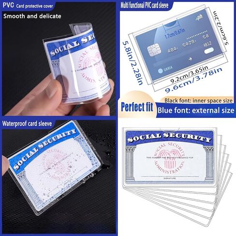 10PCS PVC Card Sleeves 10 Pack Thickened Waterproof Soft Transparent Holders for Social Security Medicare Credit ID Transit Cards, 10PCS in Saudi Arabia