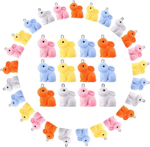 Chivao 40 Pcs Easter Charms Bunnies Set Cute Miniature Rabbit Beads Resin Animal for Jewelry Making Mini Bunny Rabbit Pendant Charms for Necklace Bracelet Keychain Crafting DIY Ornaments in Saudi Arabia