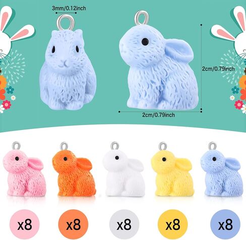 Chivao 40 Pcs Easter Charms Bunnies Set Cute Miniature Rabbit Beads Resin Animal for Jewelry Making Mini Bunny Rabbit Pendant Charms for Necklace Bracelet Keychain Crafting DIY Ornaments in Saudi Arabia