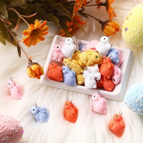 Chivao 40 Pcs Easter Charms Bunnies Set Cute Miniature Rabbit Beads Resin Animal for Jewelry Making Mini Bunny Rabbit Pendant Charms for Necklace Bracelet Keychain Crafting DIY Ornaments in Saudi Arabia