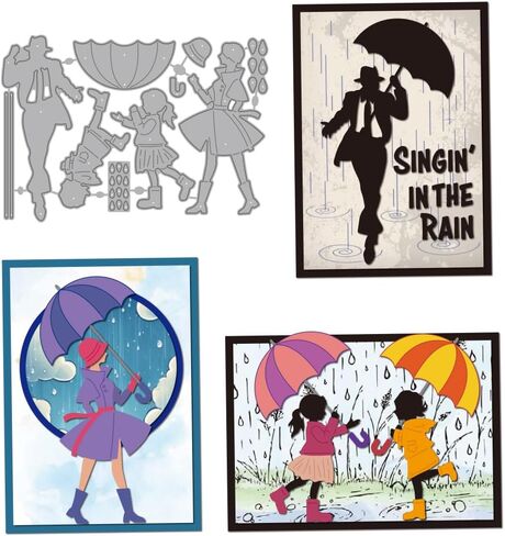 MAYJOYDIY Rainy Scene Metal Cutting Dies People Holding Umbrella Frame Die Cuts Template Raindrops Rain Shoes Hat Embossing Stencils Template for Card Making DIY Scrapbooking Album Gift in Saudi Arabia