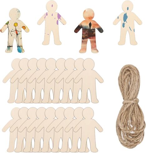 PATIKIL 4" Height Natural Wooden People Cutouts, 50Pcs Blank Male Shapes Unfinished Wood Hanging Ornaments & 6.6FT Jute Twine for DIY Crafts in Saudi Arabia