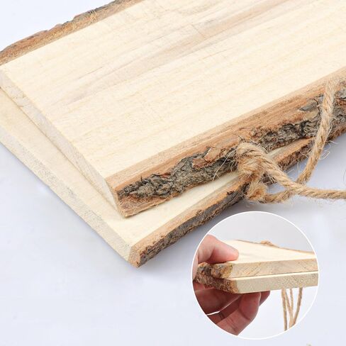 12 Pack 4 x 10 Inch Live Edge Wood Signs, Unfinished Rectangle Wooden Plaque with Tree Bark, Thickness 0.4 Inch Live Edge Wood Plaque for DIY, Wall Hanging Board with Rope for Home Decor in Saudi Arabia
