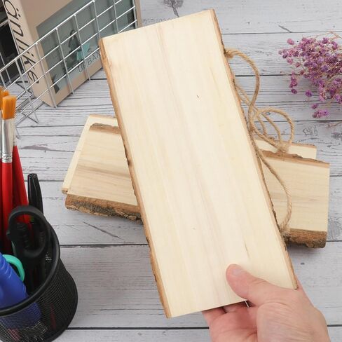 12 Pack 4 x 10 Inch Live Edge Wood Signs, Unfinished Rectangle Wooden Plaque with Tree Bark, Thickness 0.4 Inch Live Edge Wood Plaque for DIY, Wall Hanging Board with Rope for Home Decor in Saudi Arabia