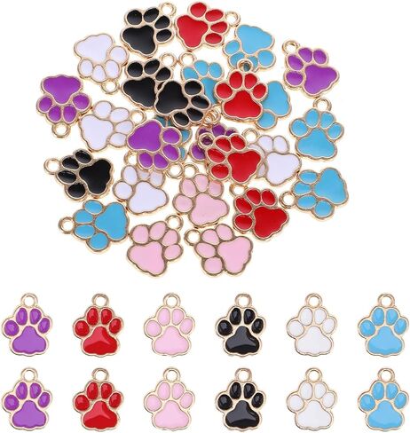 42pcs Dog Paw Footprint Charms for Jewelry Making Paw Print Animal Charm Alloy Gold Enamel Charms Paws Print Beads for DIY Bracelets and Keychain Charm Necklaces in Saudi Arabia
