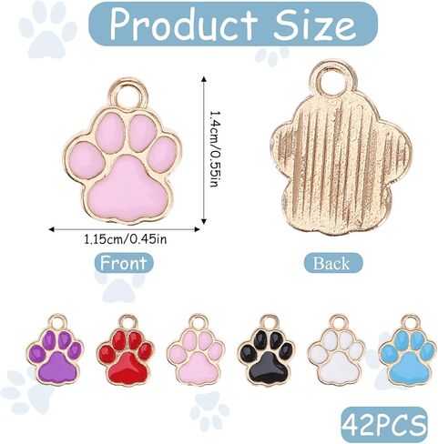 42pcs Dog Paw Footprint Charms for Jewelry Making Paw Print Animal Charm Alloy Gold Enamel Charms Paws Print Beads for DIY Bracelets and Keychain Charm Necklaces in Saudi Arabia
