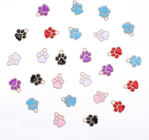 42pcs Dog Paw Footprint Charms for Jewelry Making Paw Print Animal Charm Alloy Gold Enamel Charms Paws Print Beads for DIY Bracelets and Keychain Charm Necklaces in Saudi Arabia