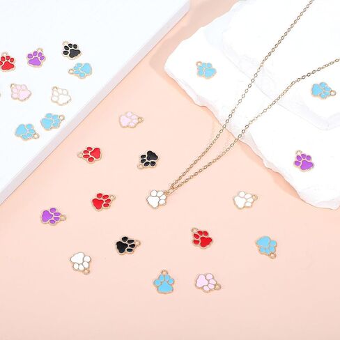 42pcs Dog Paw Footprint Charms for Jewelry Making Paw Print Animal Charm Alloy Gold Enamel Charms Paws Print Beads for DIY Bracelets and Keychain Charm Necklaces in Saudi Arabia