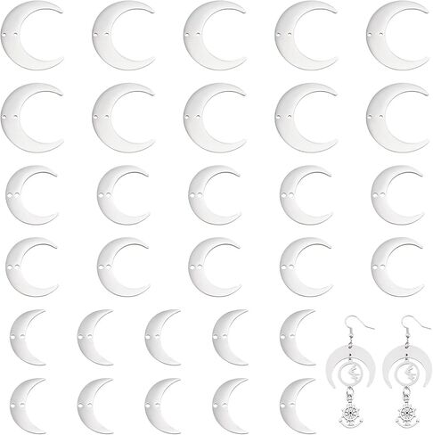 CHGCRAFT 30Pcs 3 Size Lunar Charms Connectors Links 201 Stainless Steel Double Holes Silver Crescent Lunar Pendant Link for DIY Bracelet Earring Necklace Keychain Jewelry Crafts Making in Saudi Arabia