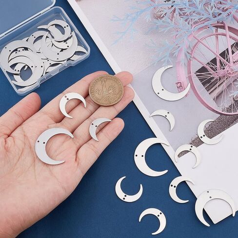 CHGCRAFT 30Pcs 3 Size Lunar Charms Connectors Links 201 Stainless Steel Double Holes Silver Crescent Lunar Pendant Link for DIY Bracelet Earring Necklace Keychain Jewelry Crafts Making in Saudi Arabia
