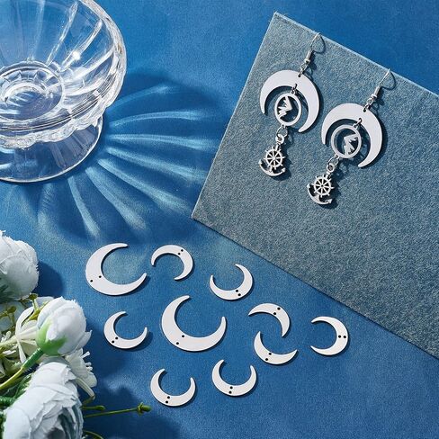 CHGCRAFT 30Pcs 3 Size Lunar Charms Connectors Links 201 Stainless Steel Double Holes Silver Crescent Lunar Pendant Link for DIY Bracelet Earring Necklace Keychain Jewelry Crafts Making in Saudi Arabia