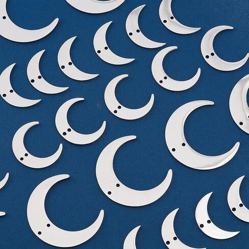 CHGCRAFT 30Pcs 3 Size Lunar Charms Connectors Links 201 Stainless Steel Double Holes Silver Crescent Lunar Pendant Link for DIY Bracelet Earring Necklace Keychain Jewelry Crafts Making in Saudi Arabia