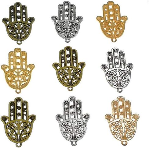 ALIMITOPIA 30pcs Filigree Hamasa Hand Charm,Jewish Hamesh Hamsa Hand Pendant Connector for DIY Necklace Bracelet Jewelry Making Findings(3 Assorted Colors) in Saudi Arabia