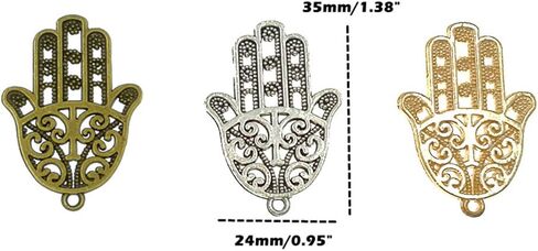 ALIMITOPIA 30pcs Filigree Hamasa Hand Charm,Jewish Hamesh Hamsa Hand Pendant Connector for DIY Necklace Bracelet Jewelry Making Findings(3 Assorted Colors) in Saudi Arabia