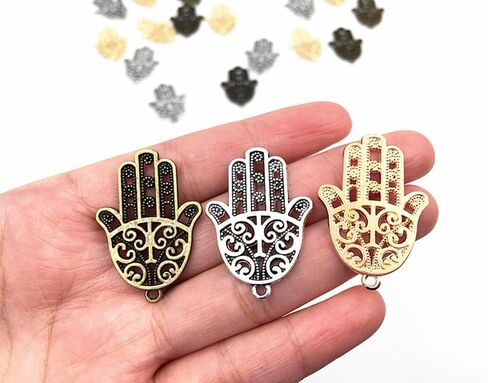 ALIMITOPIA 30pcs Filigree Hamasa Hand Charm,Jewish Hamesh Hamsa Hand Pendant Connector for DIY Necklace Bracelet Jewelry Making Findings(3 Assorted Colors) in Saudi Arabia