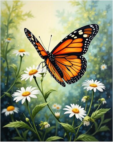 EnLvYY Monarch Butterfly on Daisies Paint by Numbers for Adults 16x20 Inch, DIY Unframed Kit, Nature Scene with Colorful Butterfly and Wildflowers, Gift for Nature Lovers in Saudi Arabia