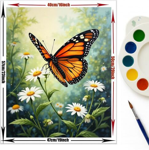 EnLvYY Monarch Butterfly on Daisies Paint by Numbers for Adults 16x20 Inch, DIY Unframed Kit, Nature Scene with Colorful Butterfly and Wildflowers, Gift for Nature Lovers in Saudi Arabia