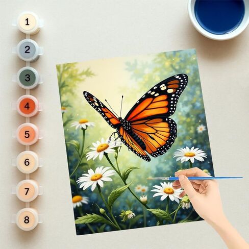 EnLvYY Monarch Butterfly on Daisies Paint by Numbers for Adults 16x20 Inch, DIY Unframed Kit, Nature Scene with Colorful Butterfly and Wildflowers, Gift for Nature Lovers in Saudi Arabia