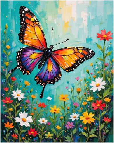 EnLvYY Monarch Butterfly on Daisies Paint by Numbers for Adults 16x20 Inch, DIY Unframed Kit, Nature Scene with Colorful Butterfly and Wildflowers, Gift for Nature Lovers in Saudi Arabia