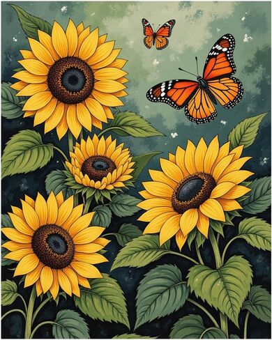 EnLvYY Monarch Butterfly on Daisies Paint by Numbers for Adults 16x20 Inch, DIY Unframed Kit, Nature Scene with Colorful Butterfly and Wildflowers, Gift for Nature Lovers in Saudi Arabia