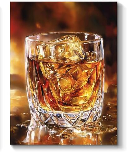 Whiskey Glass Paint by Numbers Kit for Adults, 16"x20" Canvas Painting Kit for Beginners, Modern Aesthetic DIY Paint by Number on Canvas for Home Wall Decor 80 in Saudi Arabia