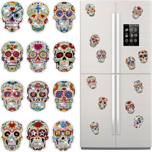 Lemitung 12 Pcs Skull Diamond Painting Magnets, DIY Magnetic Fridge Décor, Strong Magnetic Diamond Art Stickers for Adults and Home Decoration in Saudi Arabia