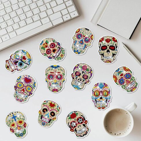 Lemitung 12 Pcs Skull Diamond Painting Magnets, DIY Magnetic Fridge Décor, Strong Magnetic Diamond Art Stickers for Adults and Home Decoration in Saudi Arabia
