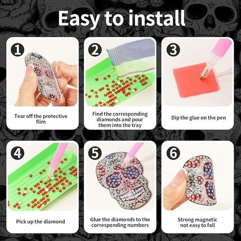 Lemitung 12 Pcs Skull Diamond Painting Magnets, DIY Magnetic Fridge Décor, Strong Magnetic Diamond Art Stickers for Adults and Home Decoration in Saudi Arabia